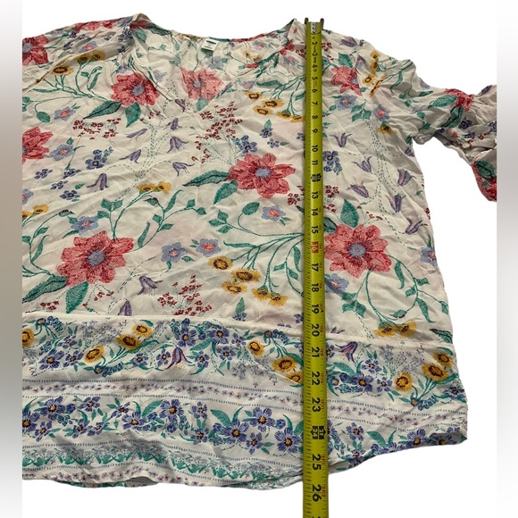 Old Navy Womens Boho Blouse Size XL Floral Print White VNeck Lightweight - Picture 7 of 8